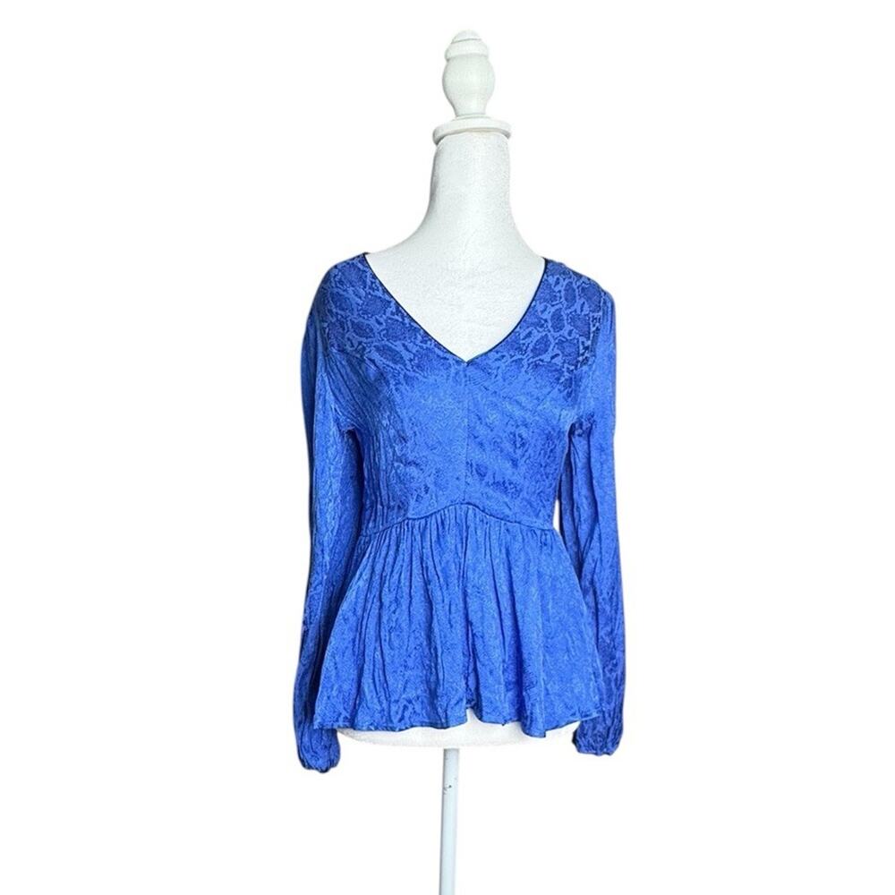 Topshop Womens Blue Satin Snake Print Peplum Babydoll Top Tie Back Y2K Glam Sz 6